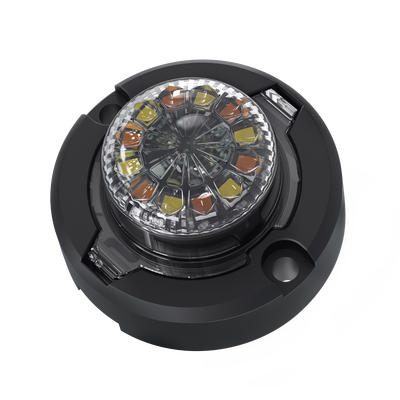 Estrobo Oculto de 12 LED, Rojo/Azul, Lente Transparente, Bisel Negro