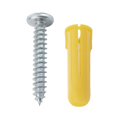 Paquete de 20 taquetes amarillo 1" y 20 tornillos 8mm x 1"