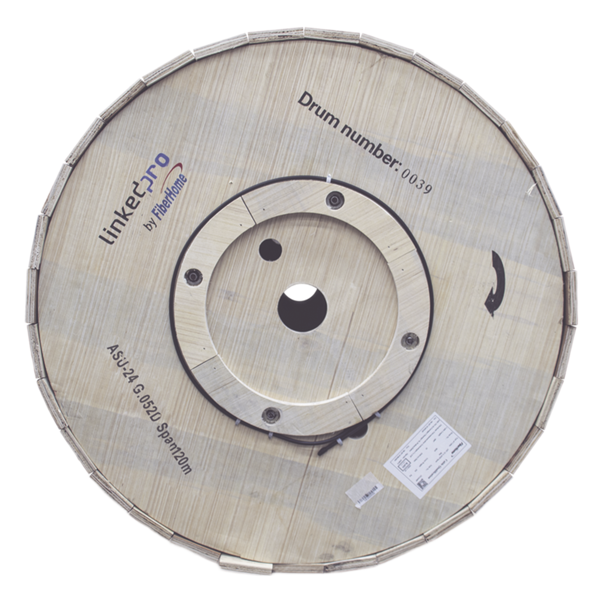 Carrete de 4 Kilómetros de Fibra Óptica Aérea Mini ADSS (ASU) G.652D, Monomodo de 24 Hilos, Exterior, Span 120, Loose Tube — LINKEDPRO BY FIBERHOME · SKU MINI-ADSS-24C-S120/4KM