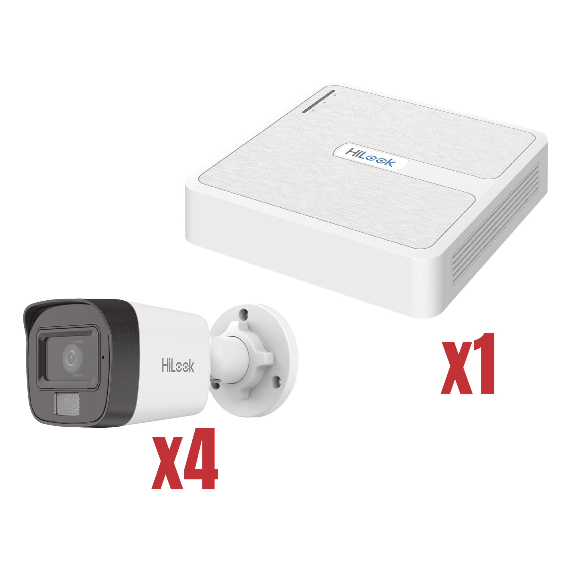 Kit IP 4Megapixel / NVR de 4 Canales con 4 Puertos PoE / 4 Cámaras IP Dual light con microfono — HiLook by HIKVISION · SKU KIP2MP/4B