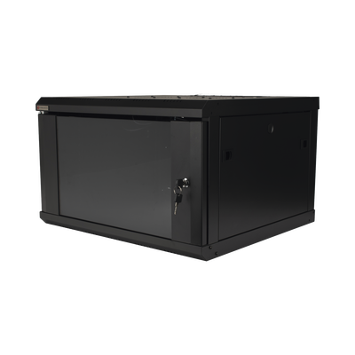 Gabinete de Pared Desarmable / 6U / 19 Pulgadas / 600 x 550 x 382 mm / Cristal Templado 5 mm / Carga Estática 60 kg / Acero SPCC RAL 9004 / IP20 Interior / RoHS