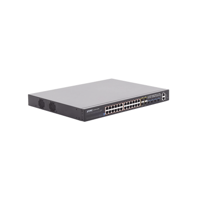 Switch Administrable Stacking Capa 3, 24 Puertos PoE 802.3af/at 10/100/1000T, Hasta 370 W, 4 Puertos 10G SFP+