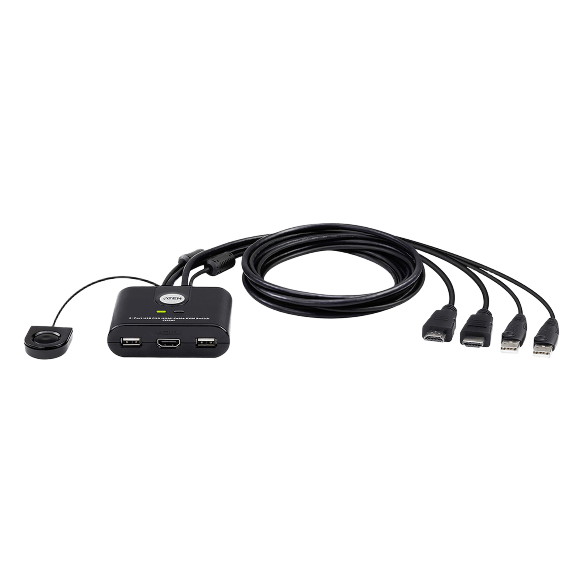 Switch KVM | USB FHD HDMI | de 2 puertos en formato cable | 1920x1080 @ 60Hz (FHD)| HDCP 1.4 | Conecta y controla 2 equipos con un solo monitor, teclado y mouse — ATEN · SKU CS22HF