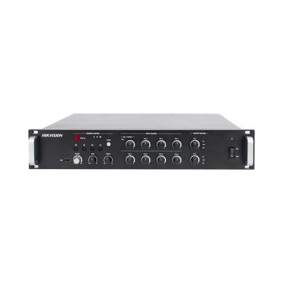 Amplificador de audio | 2 zonas de 250W | 100V/70V | Calendarización de eventos | Biblioteca de Materiales de Audio | Entrada de Alarma | Hik-connect /Hikcentral profesional