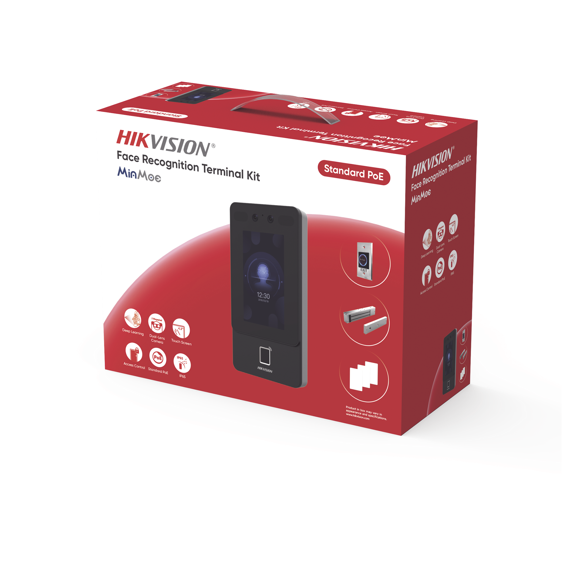 Kit Terminal Reconocimiento Facial / 1500 Rostros + 3000 Huellas + 3000 Tarjetas / Pantalla Táctil 4.3" / 2 MP Gran Angular / PoE + / Alimentación Cerradura / IP65 / Wi-Fi + Audio Bidireccional / Reconocimiento con Mascarilla — HIKVISION · SKU DS-KAS342