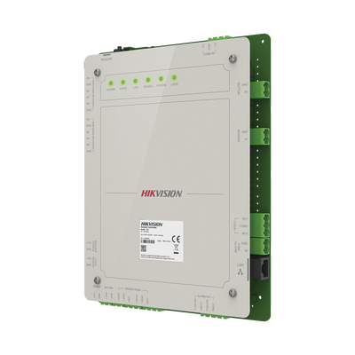 Controlador de Acceso 1 Puerta Administrable en la Nube con Hik-Connect Teams / Interfaz Web / 2 Lectores de Huella o Tarjeta / 100,000 Tarjetas / 10,000 Huellas / Incluye Gabinete y Fuente de Alimentación 12v 4A / Soporta Batería de Respald