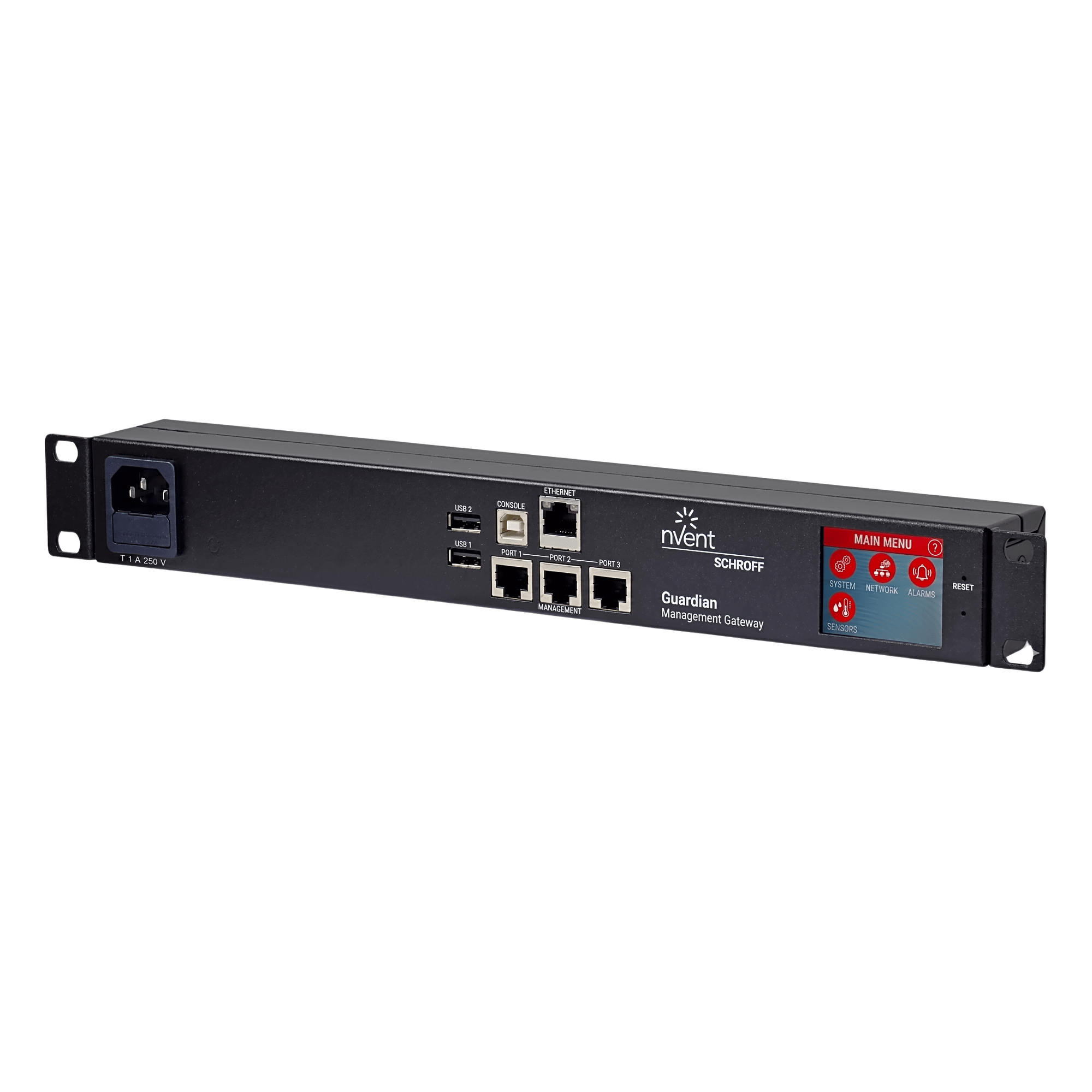 Gateway de Monitoreo Ambiental / 48 Sensores / 3 Puertos / 40 m (131.2 ft) por Puerto / 1U Rack / 1 GbE / LCD Táctil — HOFFMAN · SKU 11079-001