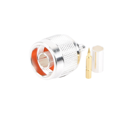 Conector N Macho de Anillo Plegable para Cable LP-195, RG-58/U, Plata/ Oro/ Teflón.