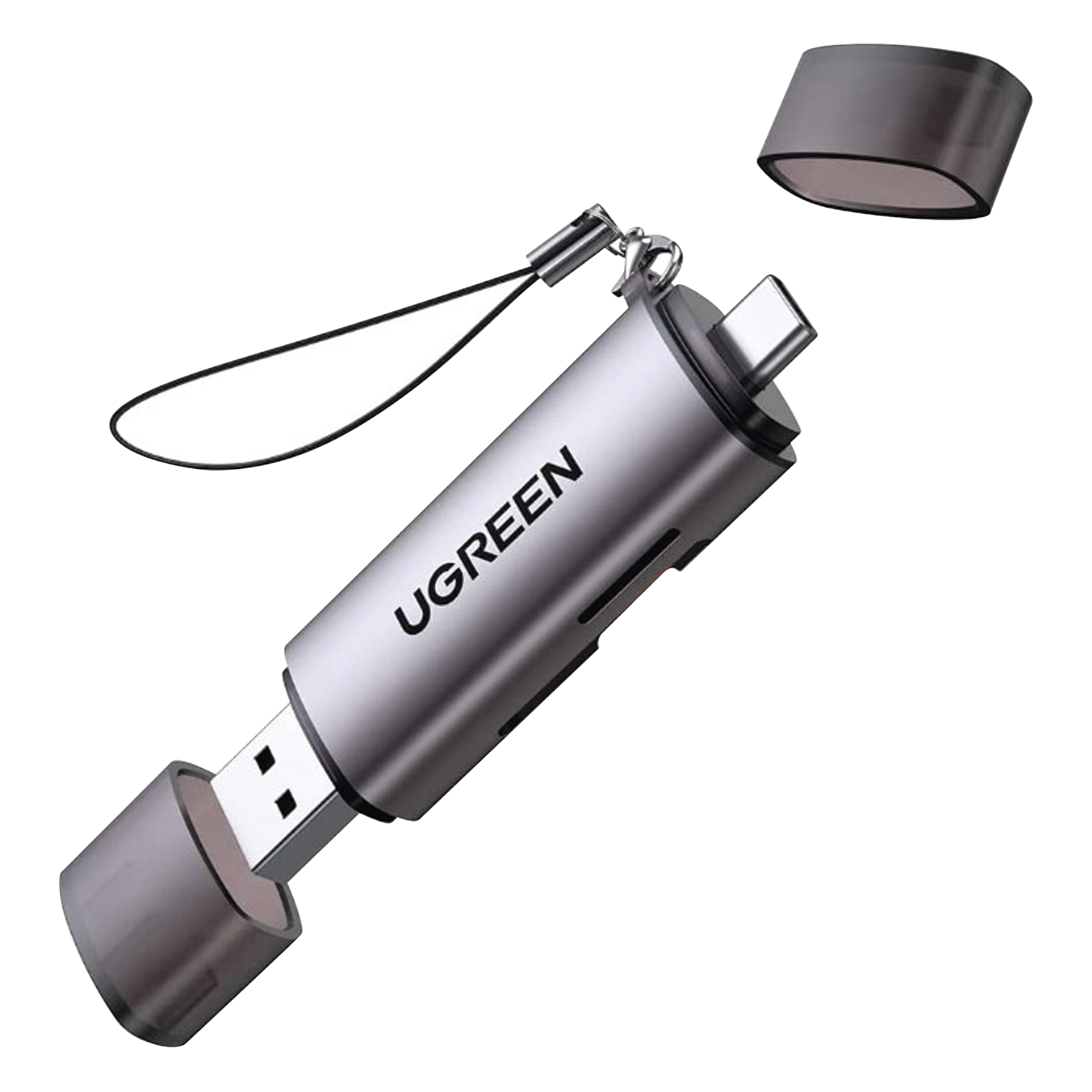 Lector de Tarjetas USB-C + USB-A a MicroSD (TF)/SD | OTG | USB-C 3.1 | 5Gbps | Soporta hasta 2TB | Soporta Windows/Mac OS/Linux/Android | Lectura de Tarjetas Simultánea | Caja de Aluminio | Llavero Anti-perdida. — UGREEN · SKU 50706