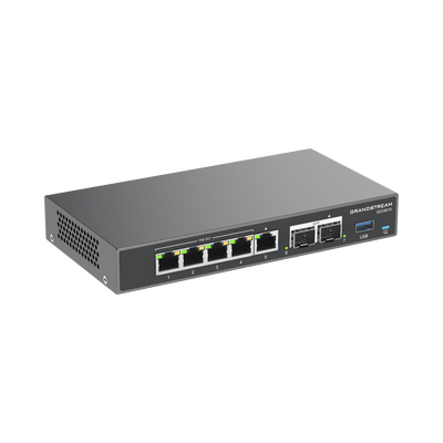 4 en 1: Firewall Nueva Generación, Router, IP PBX (24 usuarios / 8 llamadas), Switch Gigabit de 5 Puertos (4 PoE) y 2 Puertos SFP 2.5 Gigabit