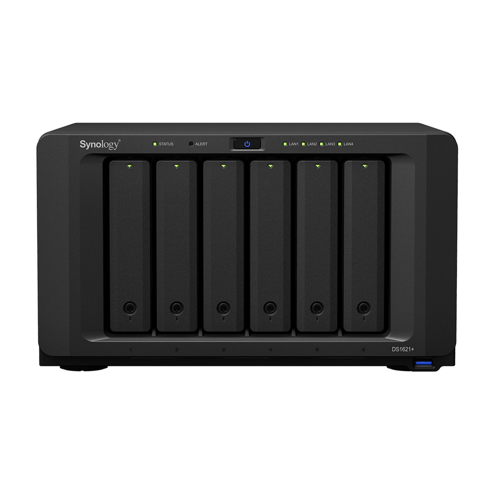 NAS Synology DiskStation DS1621+ | 6 Bahías | Procesador AMD Ryzen V1500B | 4 GB DDR4 ECC | Expansión Hasta 16 Bahías | 2 Ranuras M.2 NVMe | Puerto 10GbE RJ-45 | Compatibilidad RAID | Btrfs | Virtualización | Caché SSD.