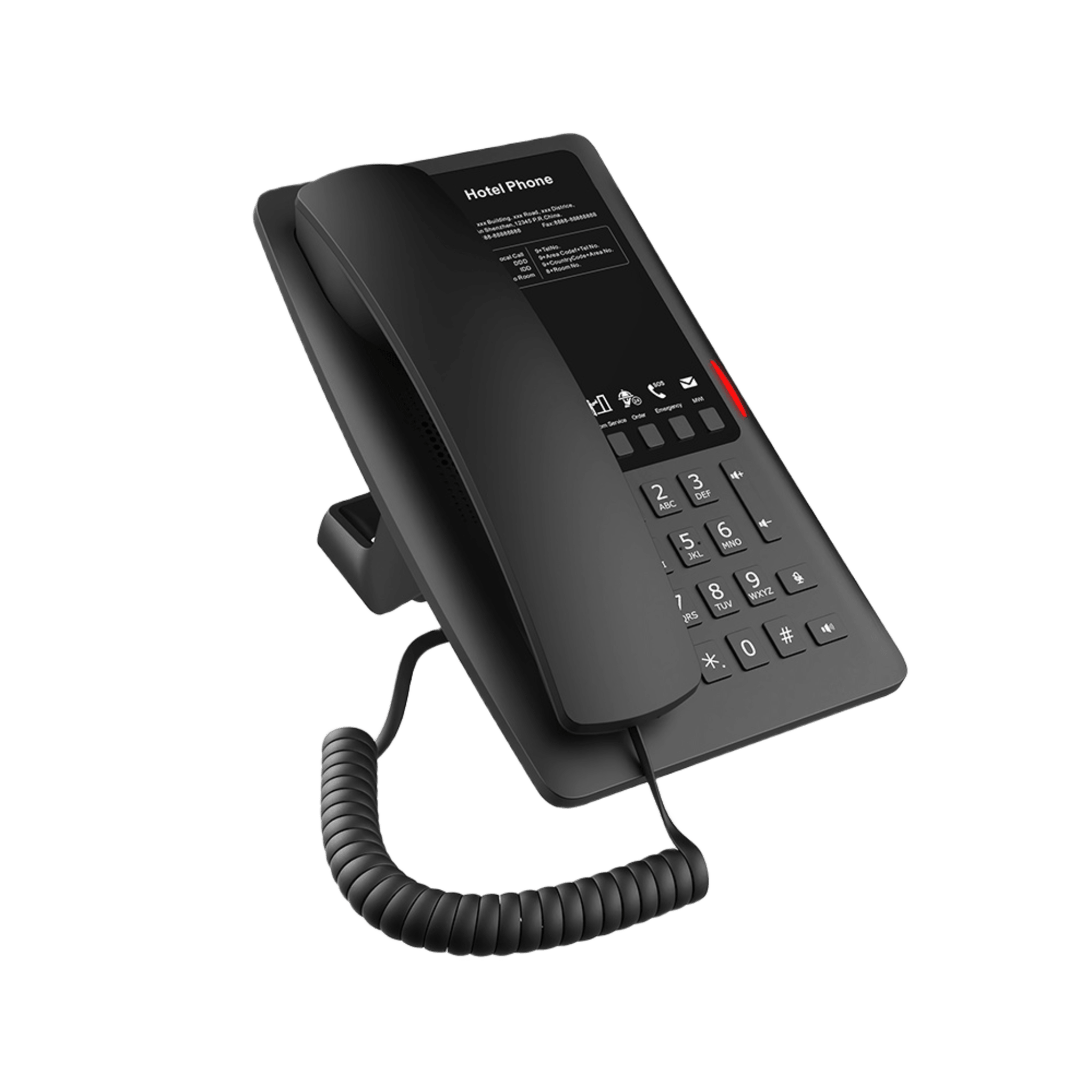 Teléfono IP Hotelero Wi-Fi 6 / 2 Líneas SIP / Doble Banda 2.4/5 GHz / 5 Teclas Programables / Puerto USB-A / PoE 802.3af / Diseño Negro