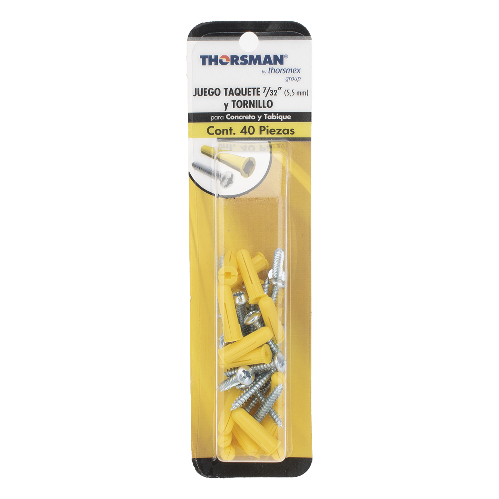 Paquete de 20 taquetes amarillo  1" y 20 tornillos 8mm x 1"