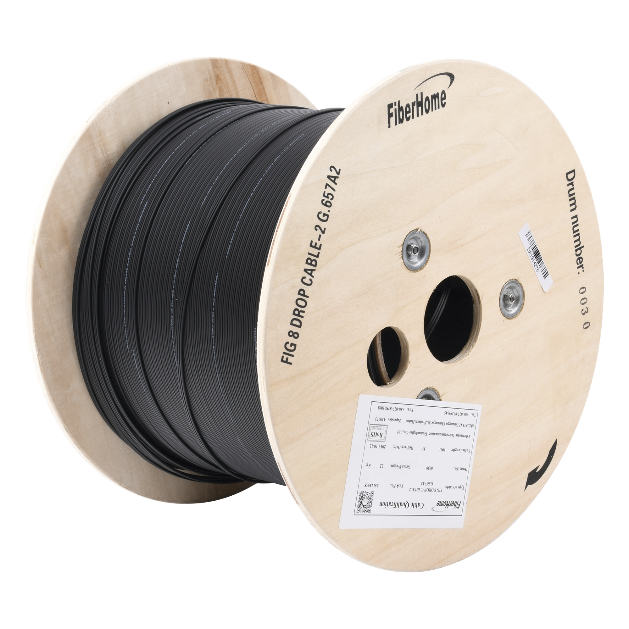 Carrete de 1 km de Fibra Óptica Aérea Mini Figura 8 G.657A2 Tipo Drop, Monomodo de 2 Hilos (Bifibra), Diseñada para Fusionarse, Color Negro, Span 80, (No Soporta Conectores Mecánicos) — LINKEDPRO BY FIBERHOME · SKU IC-FIG8A2-2C