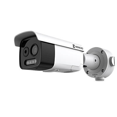 (HIKMICRO) Bala IP Bi-Espectral / Térmica (160 X 120 / 9.7 mm) + Óptica (5 MP / 12.4 mm) / GUANLAN AI / Detección Térmica de Incendios y Humos / Medición de Temperatura -20° a 150°C / ± 8°C Margen / VC — HIKVISION · SKU HM-TD2618-10/G0/T1A