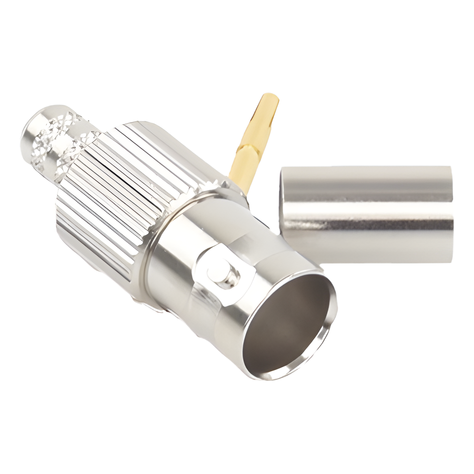 Conector BNC Hembra, 75 Ohm, Anillo Plegable, para RG-59/U, Níquel/ Oro/ Delrin. — RF INDUSTRIES,LTD · SKU RFB-1724