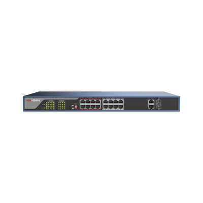 Switch PoE 250 Metros Larga Distancia / 16 Puertos 802.3at (30 W) 100 Mbps + 2 Puertos Gigabit + 2 Puertos SFP