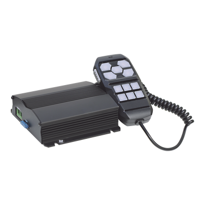Sirena Vehicular de 100W de Potencia, Incluye Controlador Unimando Para Control de Tonos, 4 Salidas Auxiliares y Microfono