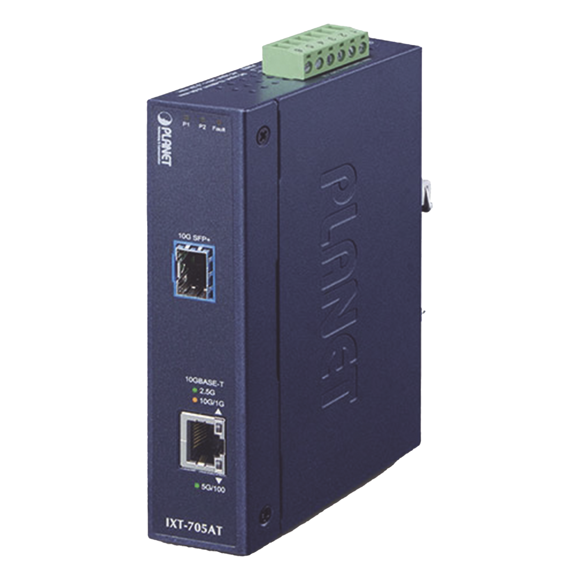 Convertidor de Medios Industrial Ethernet RJ45 10G/5G/2.5G/1G/100M a SFP+ 10GBASE-X — PLANET · SKU IXT-705AT