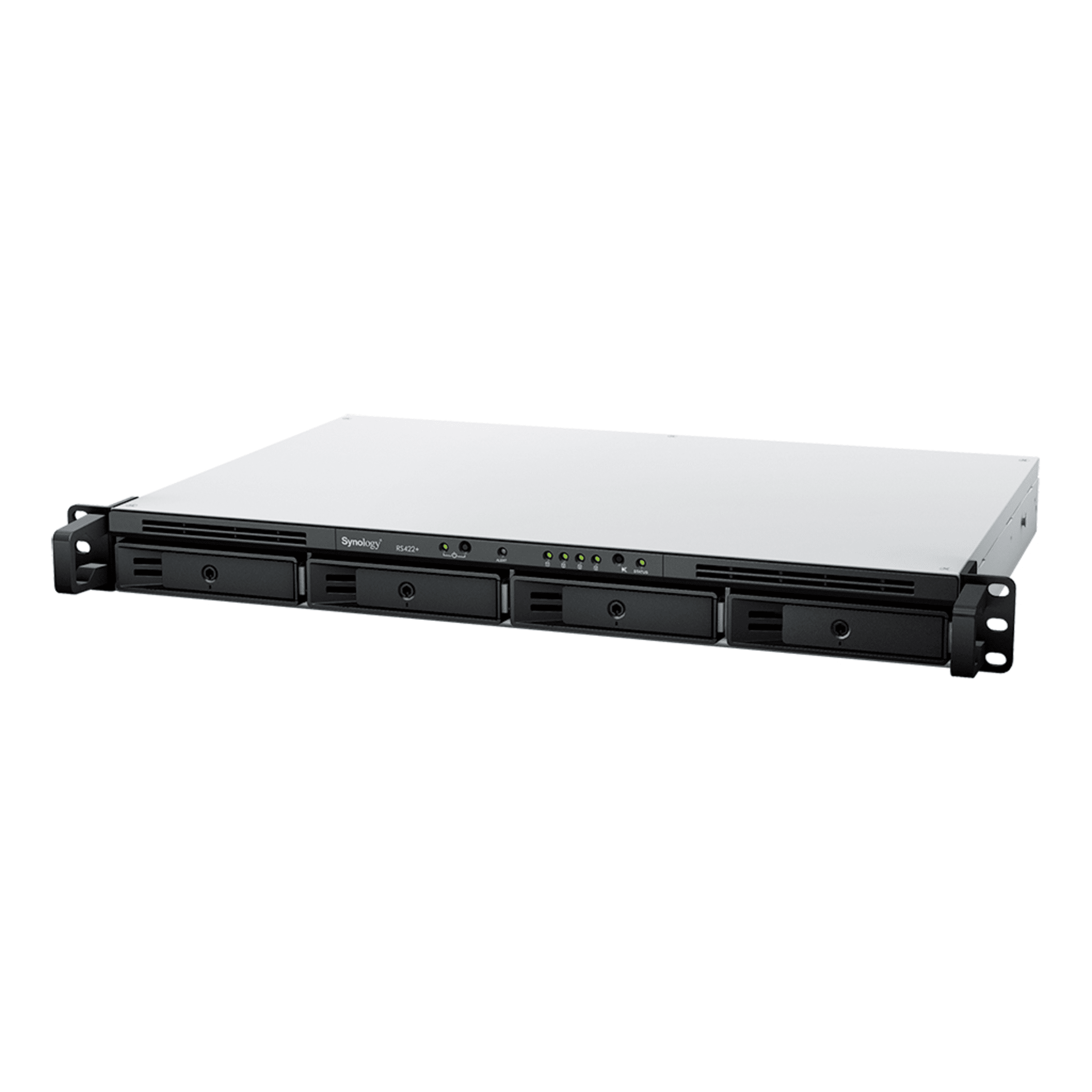 NAS RackStation RS822+ | 4 Bahías | 1U | AMD Ryzen V1500B | 32 GB DDR4 ECC | 4 Puertos 1GbE | Expansión PCIe | Compatible con SSD NVMe | Sistema Operativo Synology DSM.