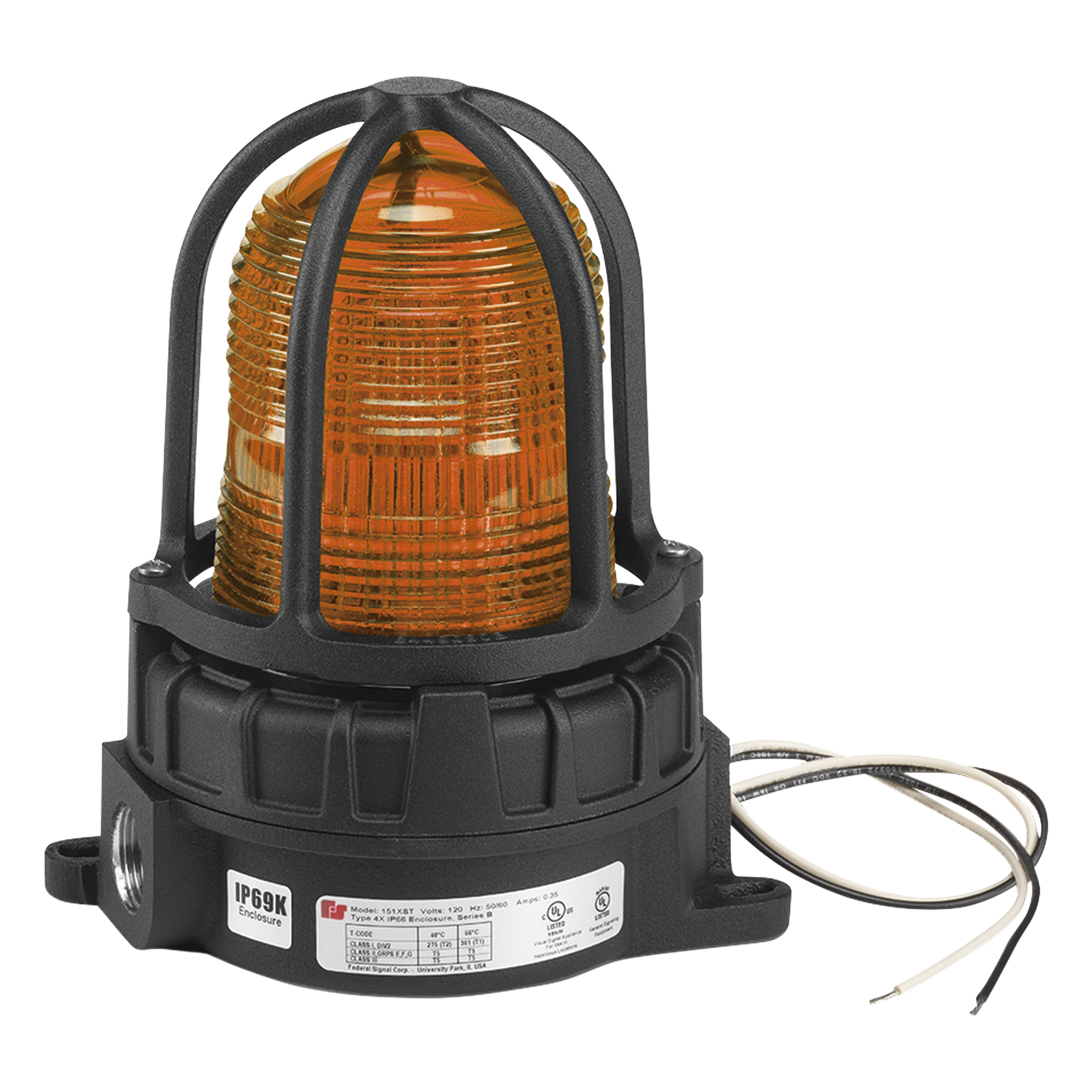 Luz de advertencia LED para ubicaciones peligrosas, montaje para superficies, 24 VCD, color Ámbar — FEDERAL SIGNAL INDUSTRIAL · SKU 191XLS-024-A