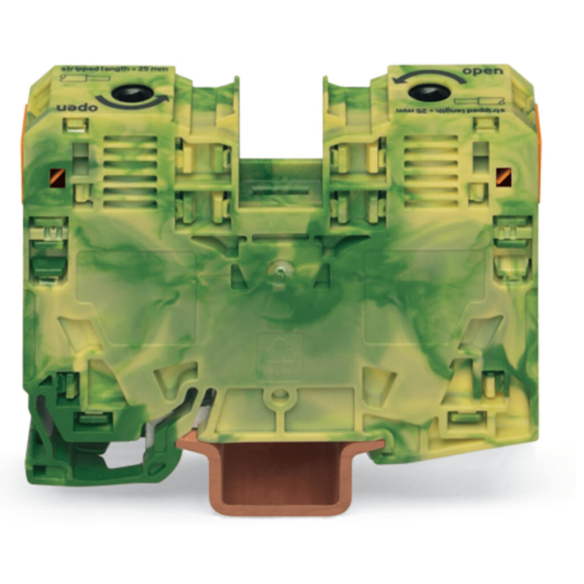 Borna de Tierra, 2 Conductores 35 mm², POWER CAGE CLAMP, Poliamida PA66, Montaje Carril DIN 35x15, Verde-Amarillo, Aplicaciones Ferroviarias y Marinas — WAGO · SKU 285-137