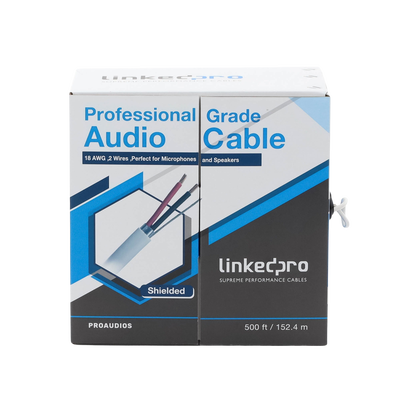 Cable para Audio Profesional Calibre 18 en 2 Hilos 100% Cobre, Blindado Perfecto para Bocinas y Micrófonos, Bobina de 152 Metros (500 Pies)