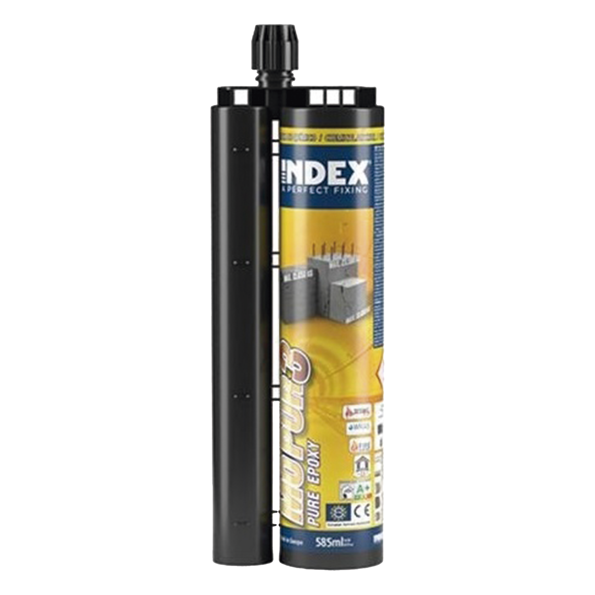 Resina Epoxico Puro 3:1 para Concreto Fisurado y Armado, Taladros Inundados, Vibraciones y Aplicaciones Estructurales / Curado Lento / Para Cargas Sísmicas Categoría C1 y C2 / Contenido 385 ml. — INDEX · SKU MOPUR30385
