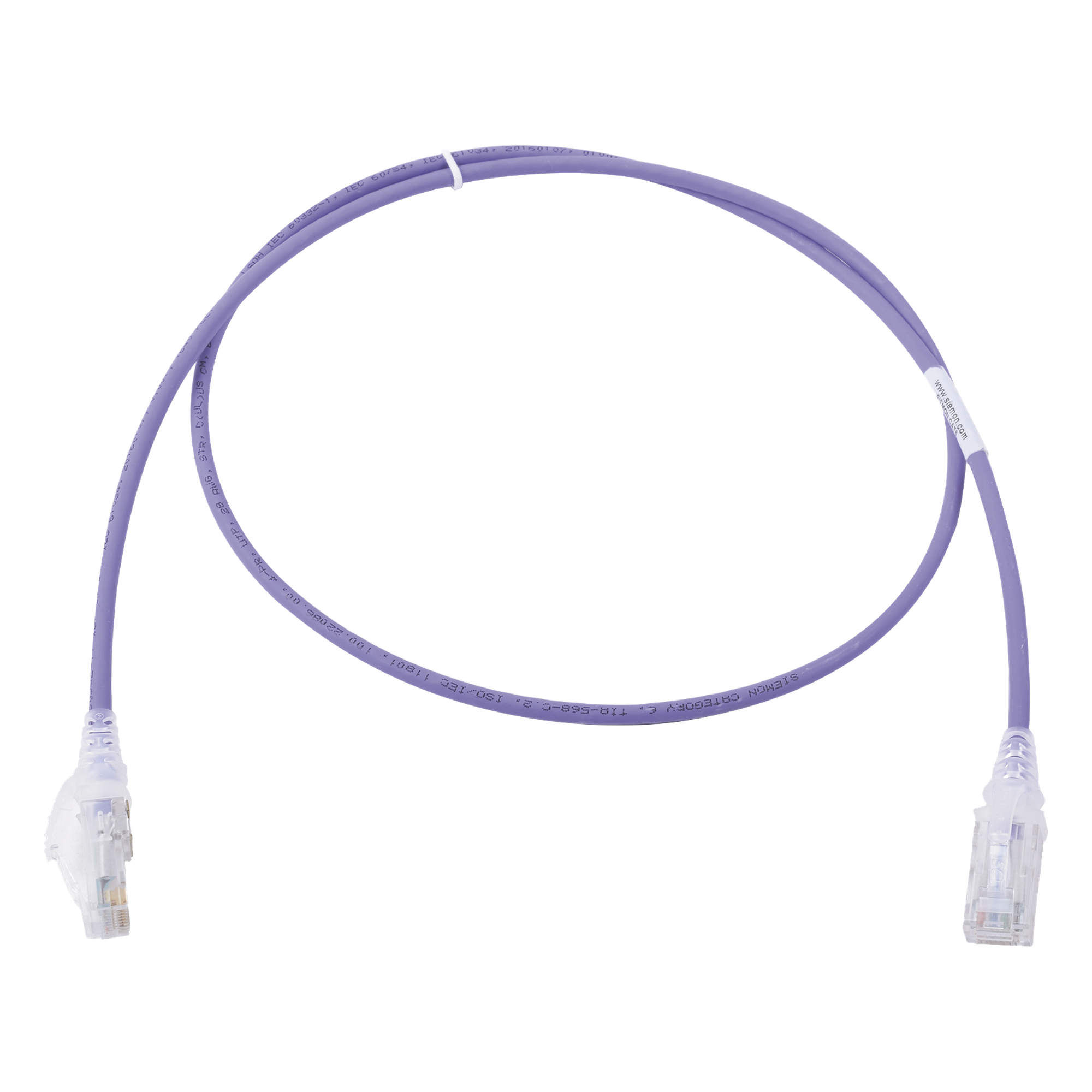 Patch Cord MC6 Modular Cat6 UTP, CM/LS0H, 0.91 Metros (3 Pies), Color Violeta, Diámetro Reducido (28AWG), Versión Bulk (Sin Empaque Individual) — SIEMON · SKU MC6-03-0828B