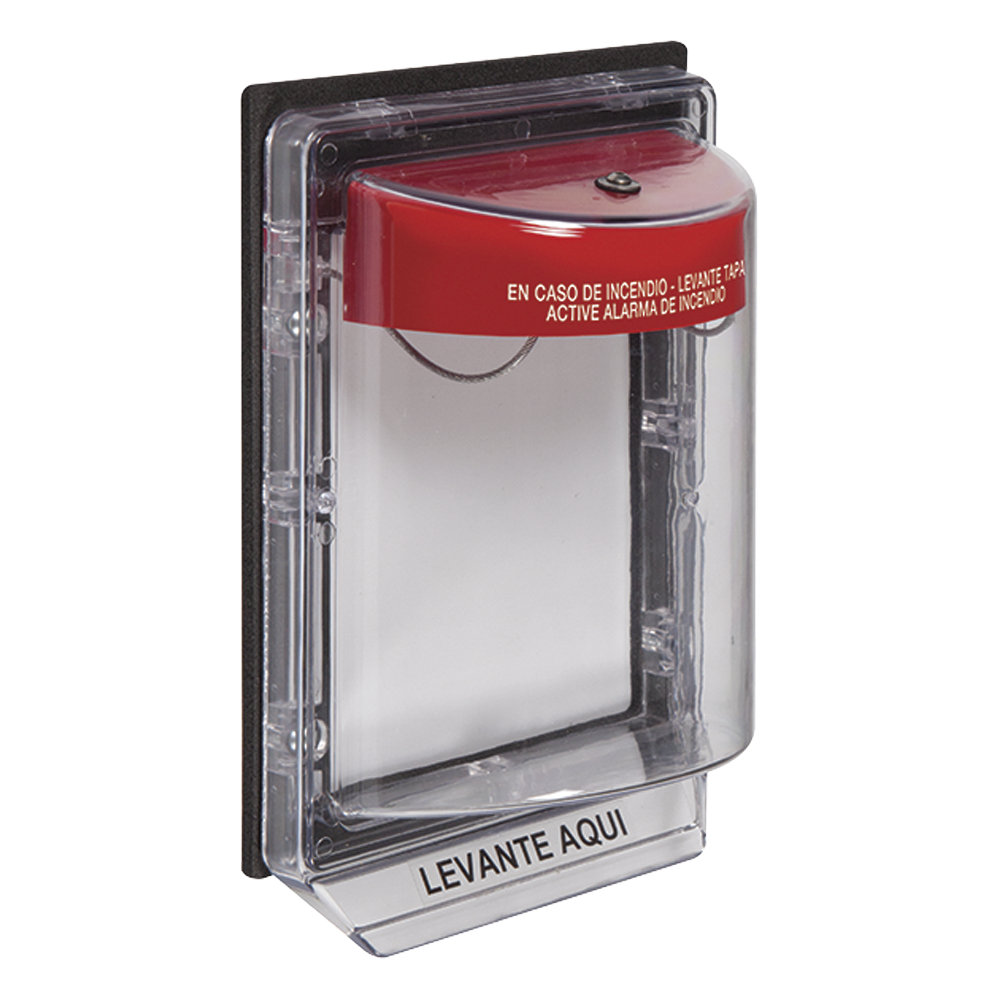 Cubierta Protectora Serie Stopper II® De Policarbonato, Con Alarma, Montaje en Superficie, Interior/Exterior, Etiqueta en Español — STI · SKU STI-1150-ES