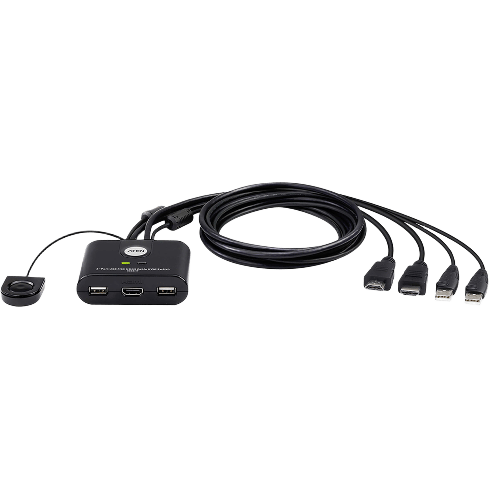 Switch KVM | USB FHD HDMI | de 2 puertos en formato cable | 1920x1080 @ 60Hz (FHD)| HDCP 1.4 | Conecta y controla 2 equipos con un solo monitor, teclado y mouse