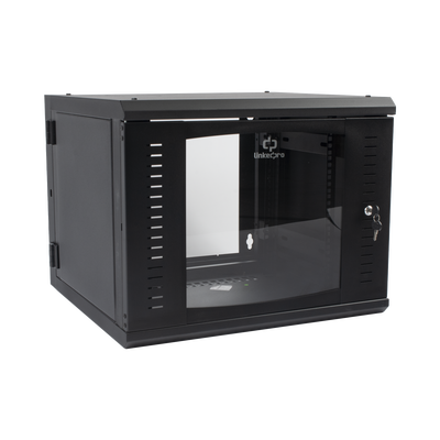 Gabinete Abatible de Pared (Con Marco Trasero) con Rack 19" de 9 Unidades. Ventana de Cristal Templado.