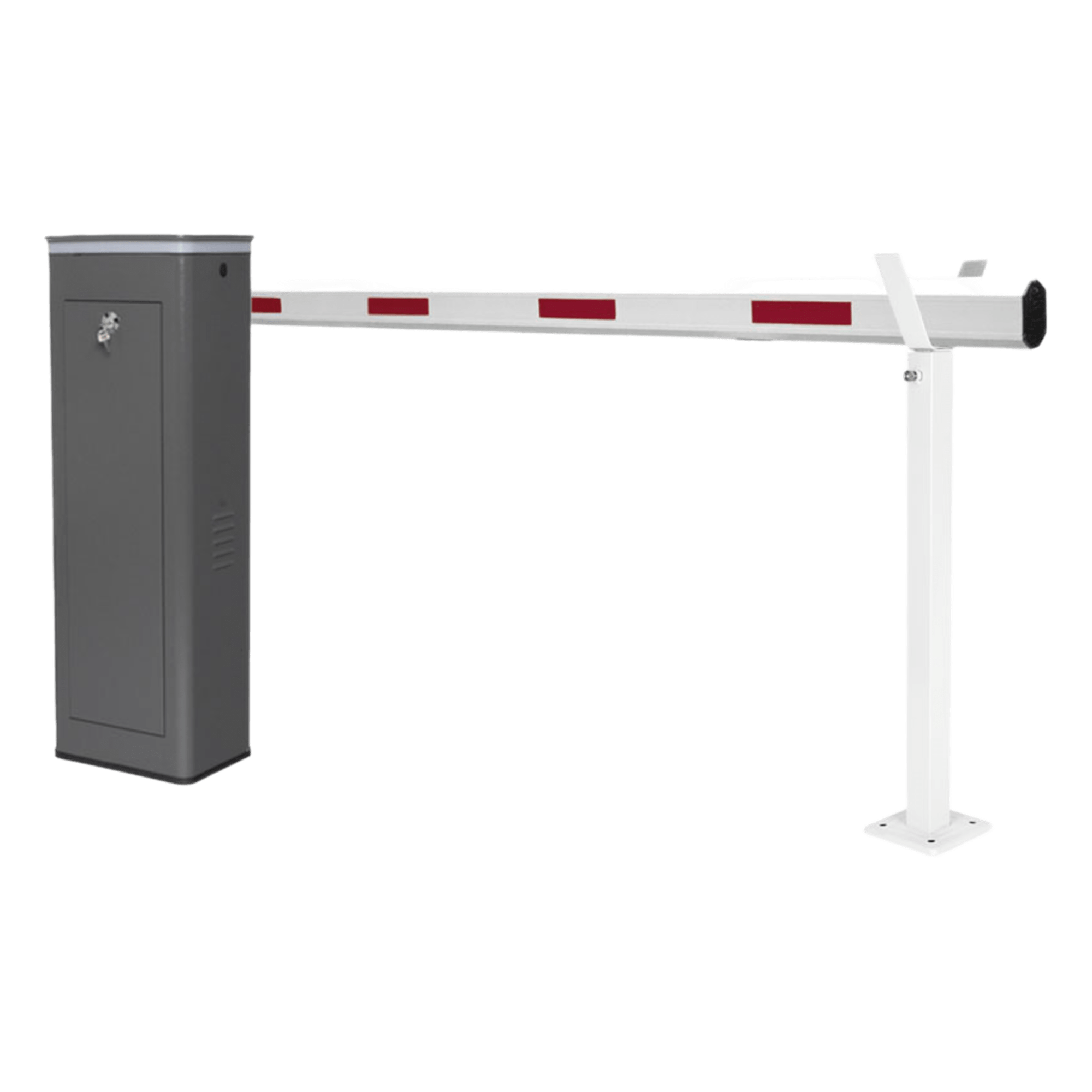 Kit de Barrera Vehicular Derecha y Brazo Telescópico de Hasta 5.5 m / Finales de Carrera Ajustables por Programación / Movimiento Fluido / Diseño Elegante Color Gris / Con Corona Led Semaforizada — ACCESSPRO · SKU KT-XBS-RB