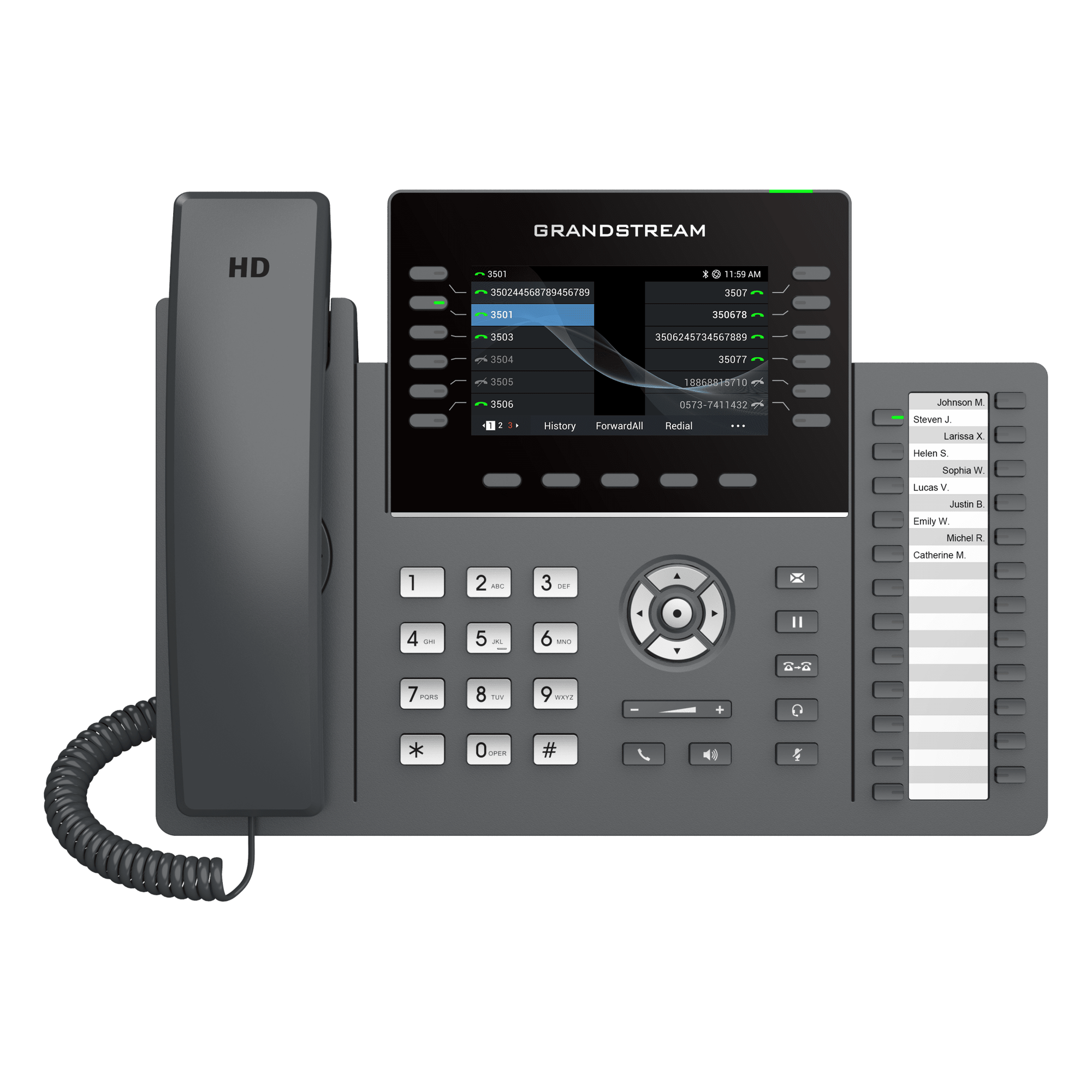 TELÉFONO IP PROFESIONAL DE 12 LÍNEAS / 24 TECLAS DE EXTENSIÓN PROGRAMABLES / WI-FI 6 / POE INTEGRADO / PANTALLA LCD 4.3 PULGADAS / SEGURIDAD DE NIVEL EMPRESARIAL / BLUETOOTH INTEGRADO / COMPATIBLE CON GDMS / AUDIO HD CON NOISE-SHIELD — GRANDSTREAM · SKU GRP2636