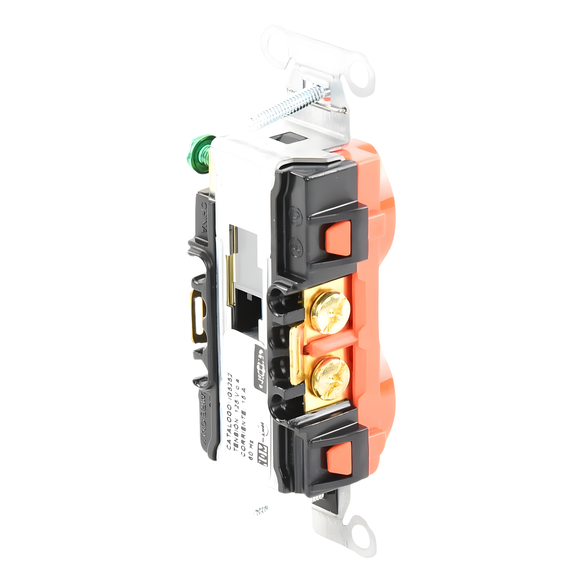 Contacto Dúplex Conexión a Tierra Aislada/ 15A 125V/ 2 polos 3 Hilos/ Nema 5-15R /Grado Comercial/ Color Naranja.