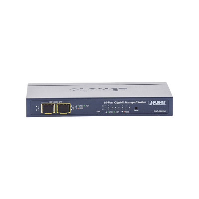Switch Administrable de Escritorio de 8 Puertos Gigabit/ 2 Puertos SFP / 20 Gbps Switching / PoE In 802.3af/at / Dual Power DC + PoE / VLAN Q-in-Q / IPv6/IPv4/ Administración Remota con CloudNMS