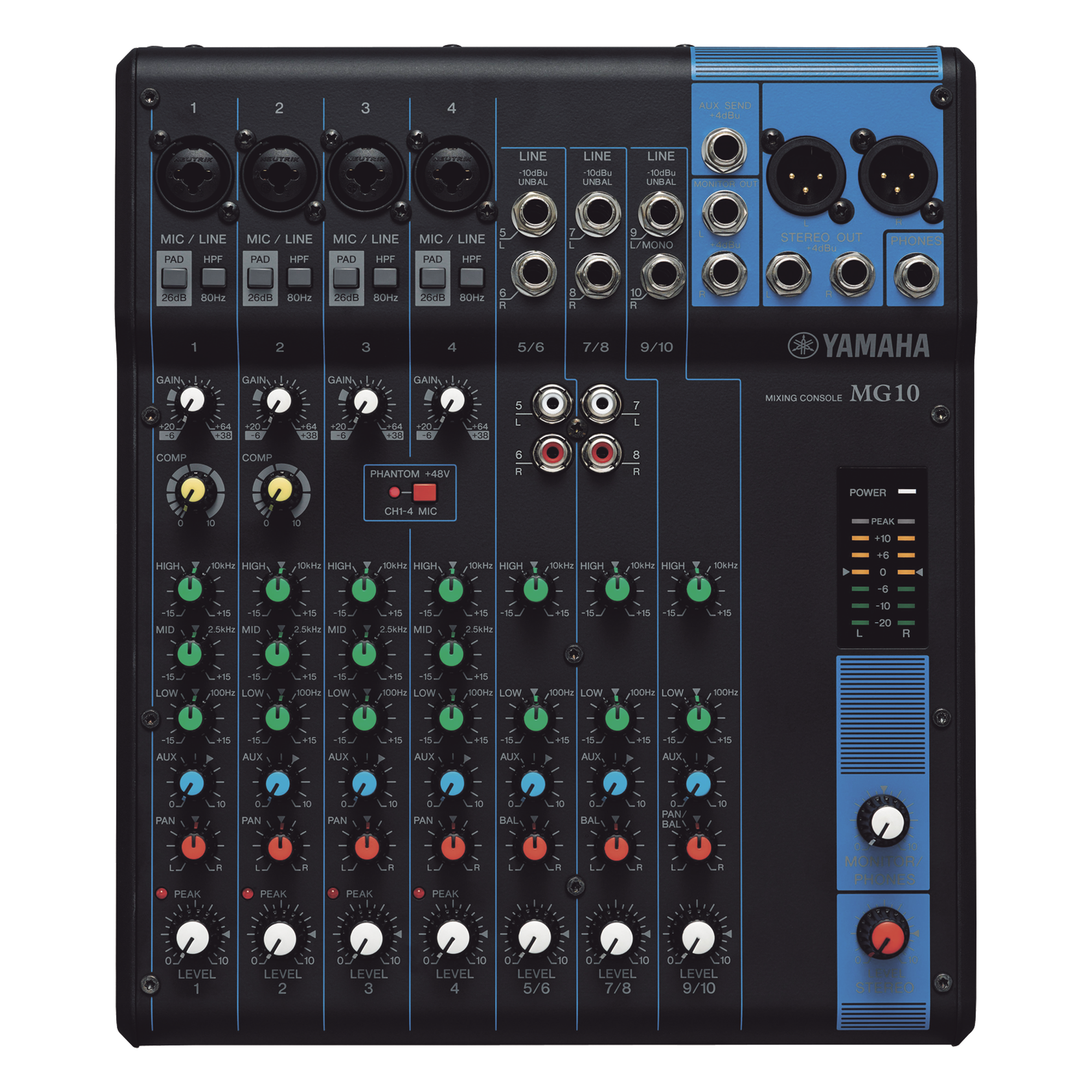 Mezcladora de Audio | 10 Canales | 4 Entradas de Micrófono | 3 Entradas de Línea Estéreo | Phantom Power — YAMAHA · SKU MG10