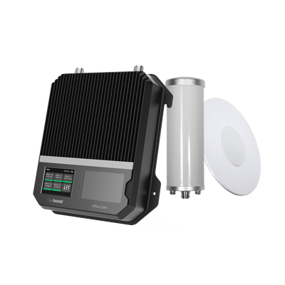 Kit Amplificador Office 200 para 2G, 3G y 4G / Mejora llamadas convencionales y VoLTE / Amplifica señal de TELCEL, AT&T y MOVISTAR / Cubre hasta 400 m² con una antena y hasta 1600 m² con 4 antenas.