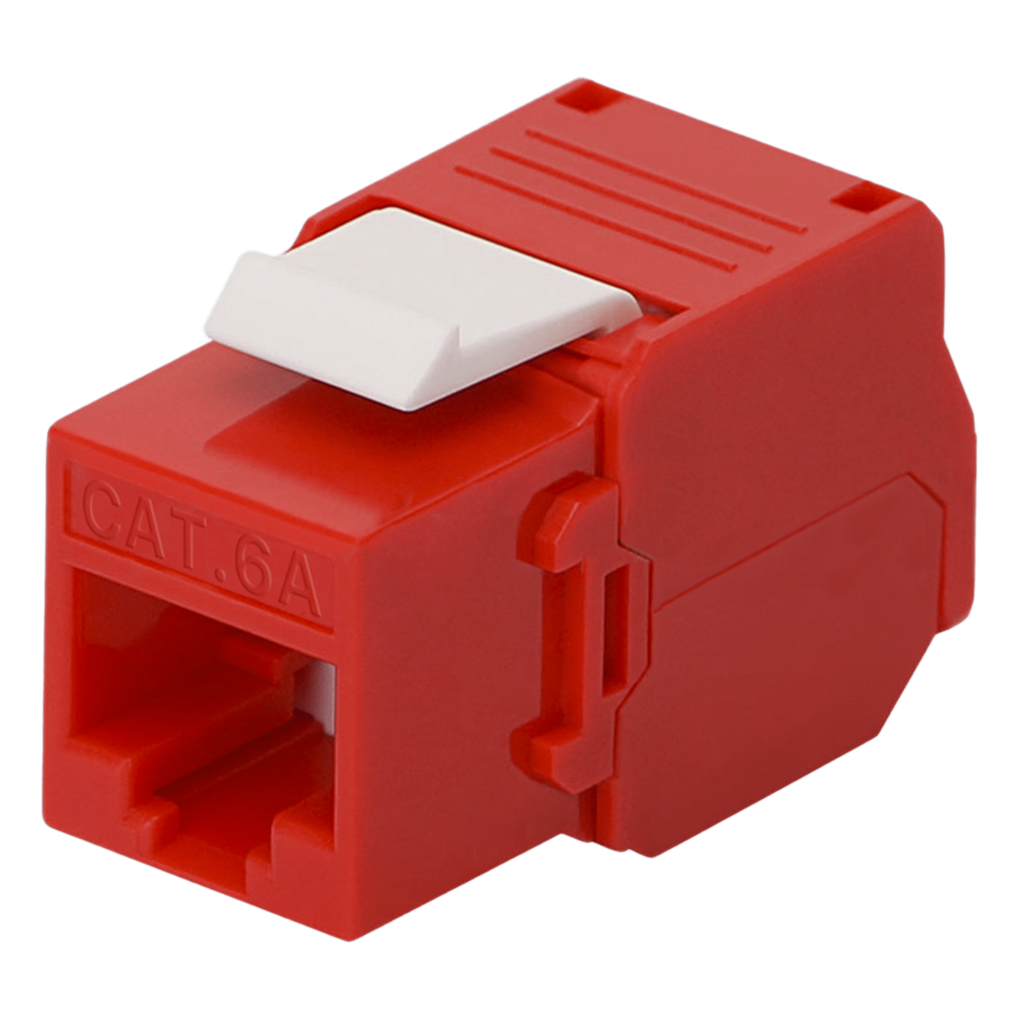 Módulo Jack Keystone Cat6A (Toolless), con Terminación en Ángulo 180 - Color Rojo, Compatible con Faceplate y Patchpanel Linkedpro — LINKEDPRO BY EPCOM · SKU LP-KJ-6A-TTRD