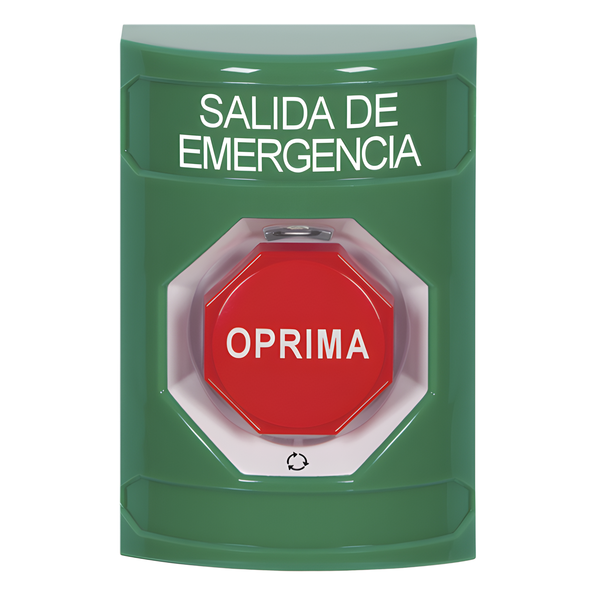 Botón de Salida de Emergencia , Texto en Español, Acción Mantenida, Girar para Restablecer, LED de iluminación — STI · SKU SS2109EX-ES