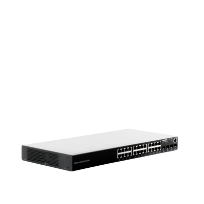 Switch PoE+ Administrable / 24 Puertos 10/100/1000 Mbps + 4 SFP / 360W PoE Total / Switching 56 Gbps / Cloud GWN Sin Costo / Montable en Rack