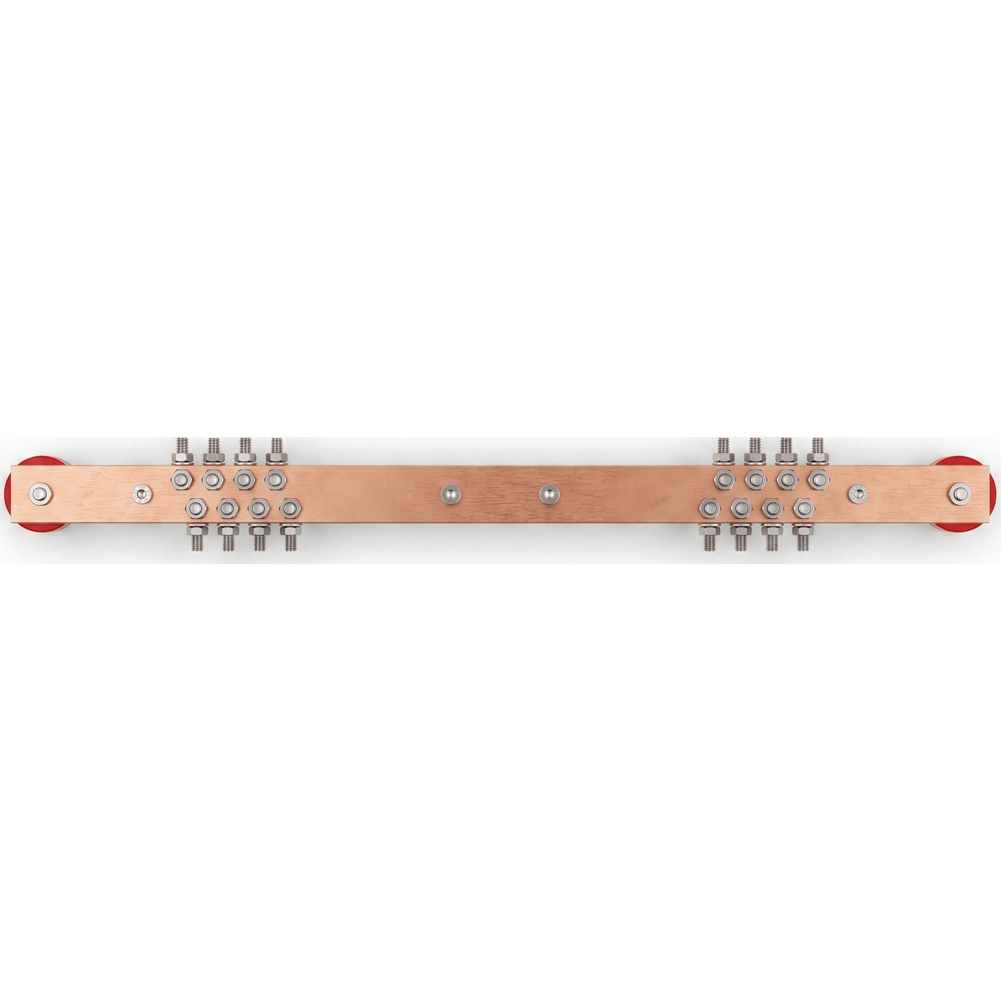 Barra Distribución Tierra Rack 19 in / Cobre 100% / 550A / Aisladores Rojos / 0.64 cm (0.25 in) / J-STD-607-A