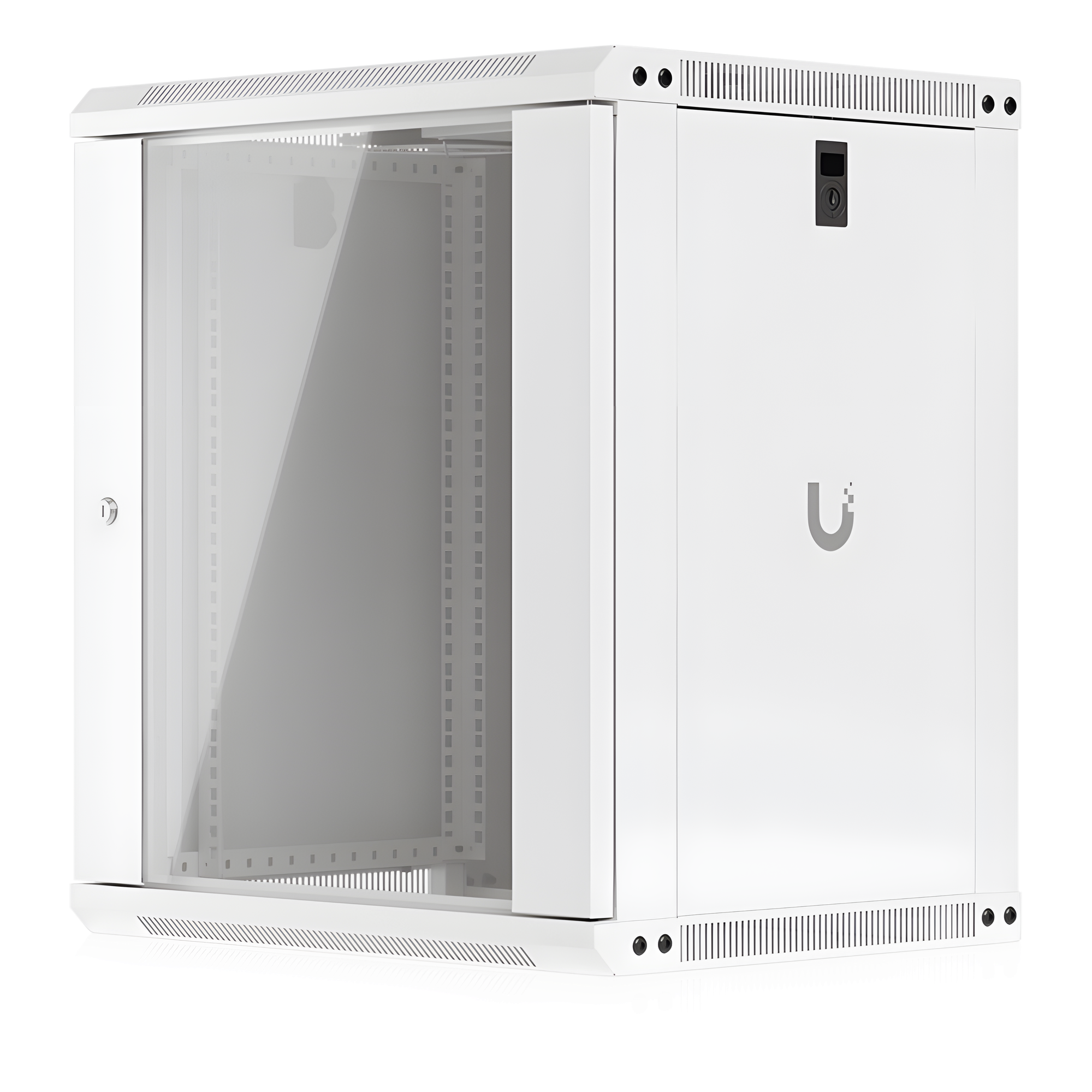 Gabinete Rack 12U / 550 x 450 mm / 50 kg Carga / Vidrio Templado / 21.7 x 17.7 x 25' — UBIQUITI · SKU UACC-RACK-12U-WALL-450-G
