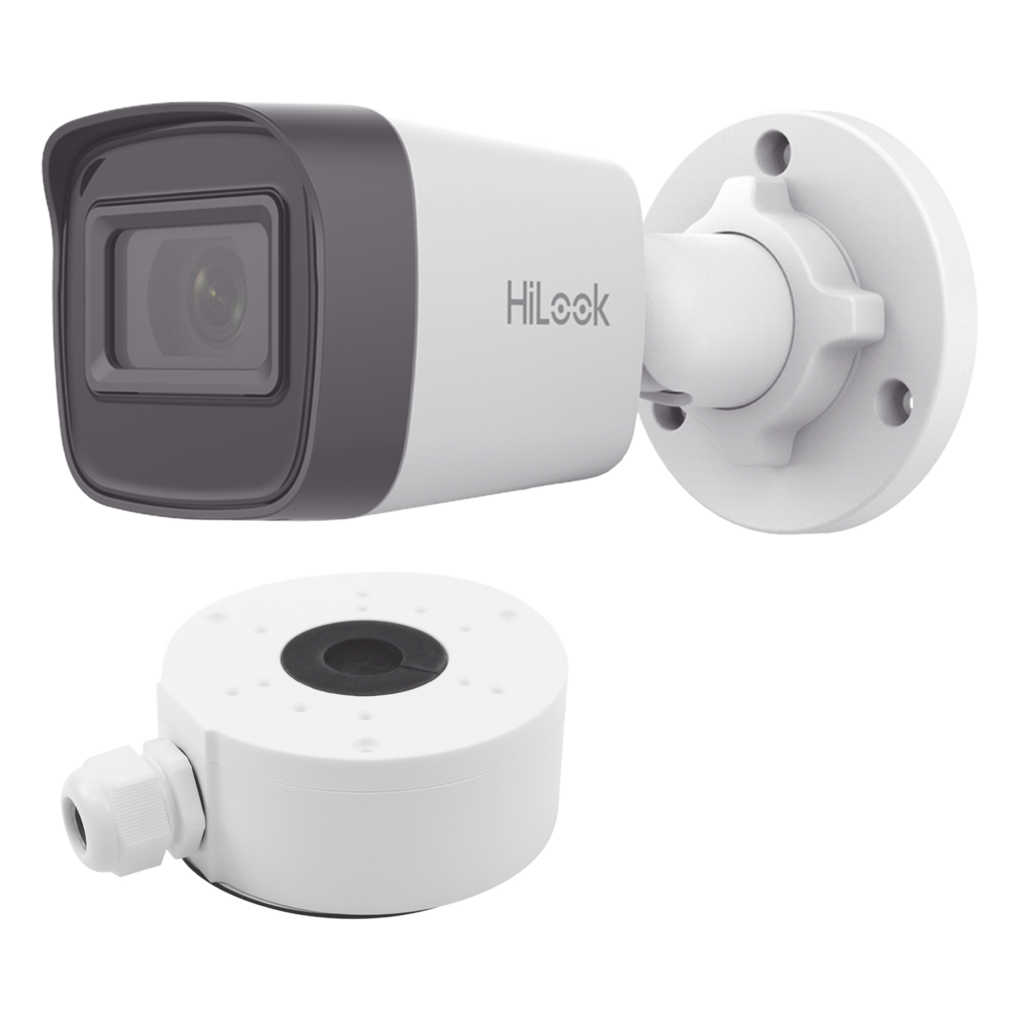 HiLook Series / Bala IP 4 Megapixel / 20 mts IR / Exterior IP67 / PoE / dWDR / Lente 2.8 mm + Caja de conexión DS-1280ZJ-XSP — HiLook by HIKVISION · SKU IPC-B141H-C/XSP