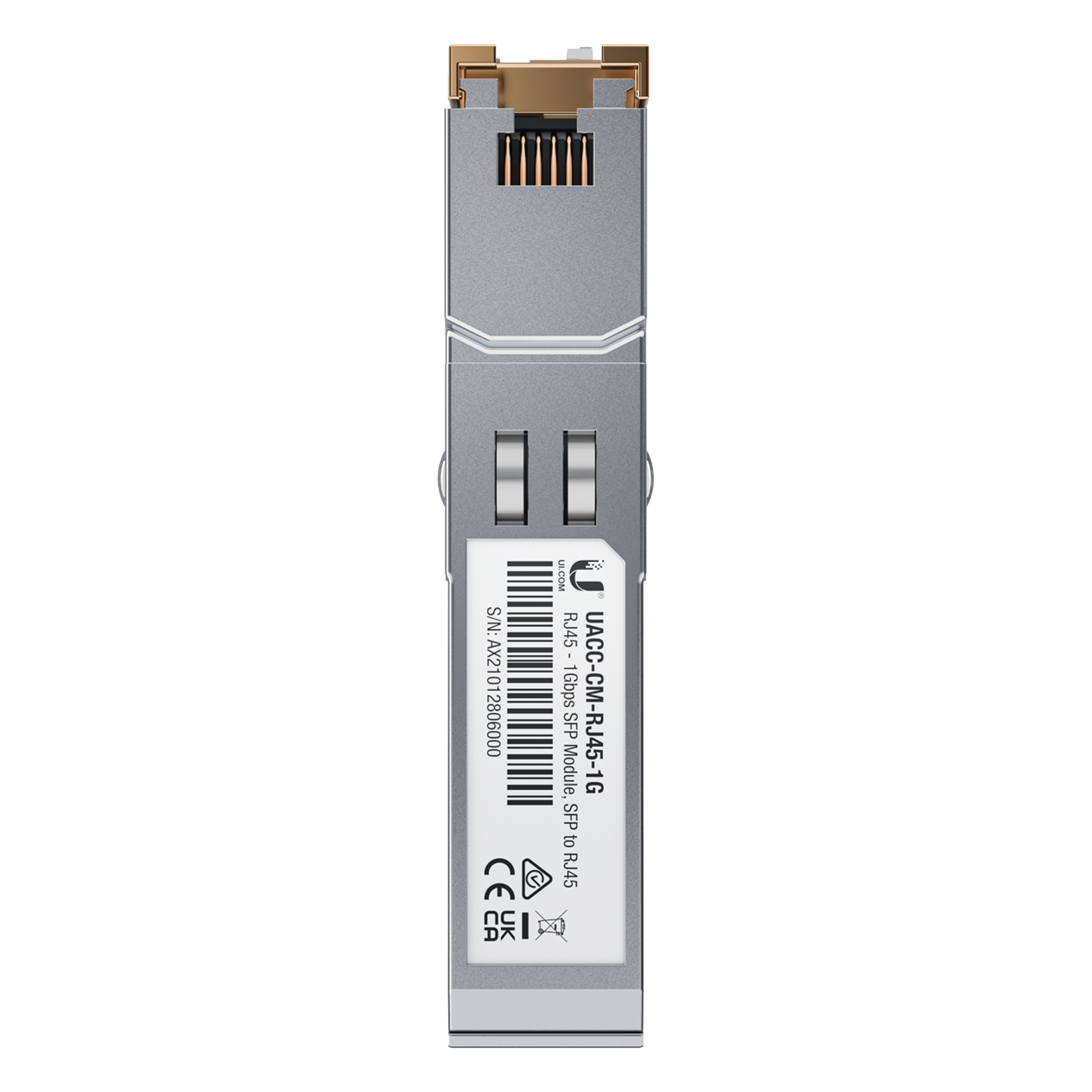 UFiber Módulo de fibra SFP convertidor a cobre RJ45 10/100/1000 Mbps, distancia hasta 100 m — UBIQUITI · SKU UACC-CM-RJ45-1G