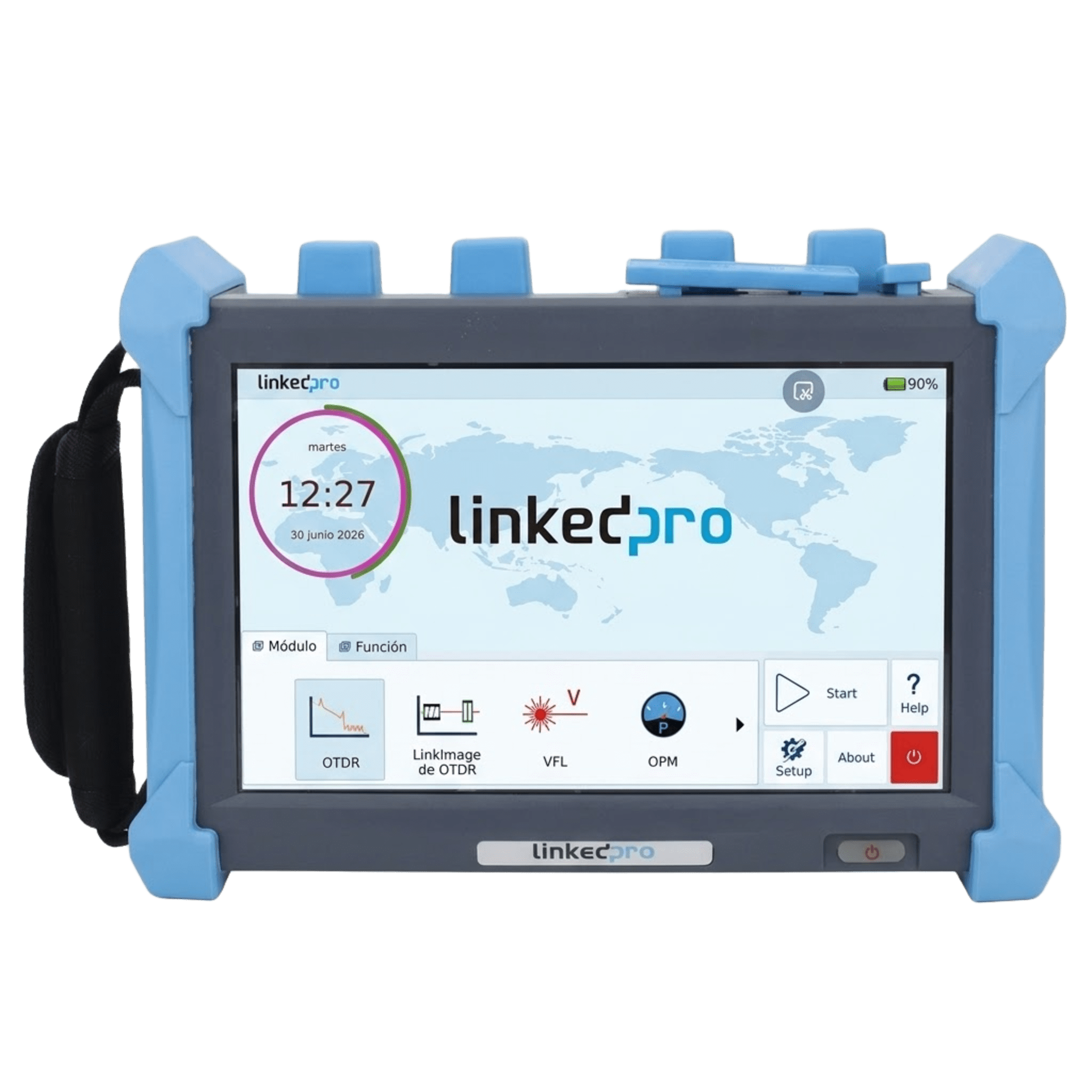 OTDR PRO de Alto Rendimiento para Enlaces de Fibra Óptica Monomodo / Pruebas en Fibra Óptica Viva / Longitudes de onda: 1310nm, 1550nm y 1625nm / Zona Muerta por Evento de 0.8 Metros (2.62 Pies) / VFL 5mW / Distancia de prueba de hasta 420 k
