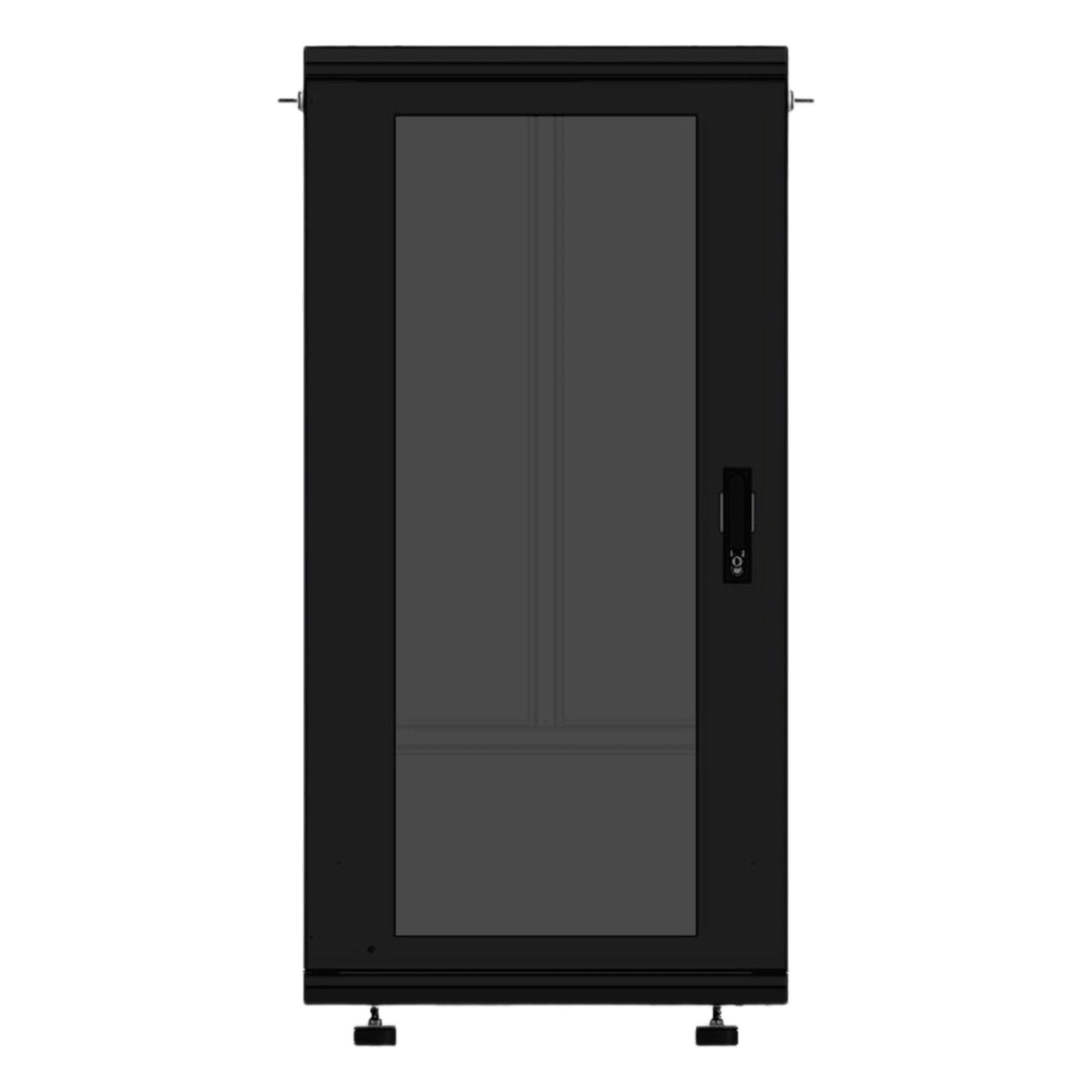 Gabinete Rackeable 19 Pulgadas / 24 Unidades / Piso / Puerta de Cristal / Acero Calibres 16-18-20 / Capacidad 750 Kg / Dimensiones 600x605x1190 mm (23.6x23.8x46.9 in) / Ventilación 120 mm, Niveladores Incluidos