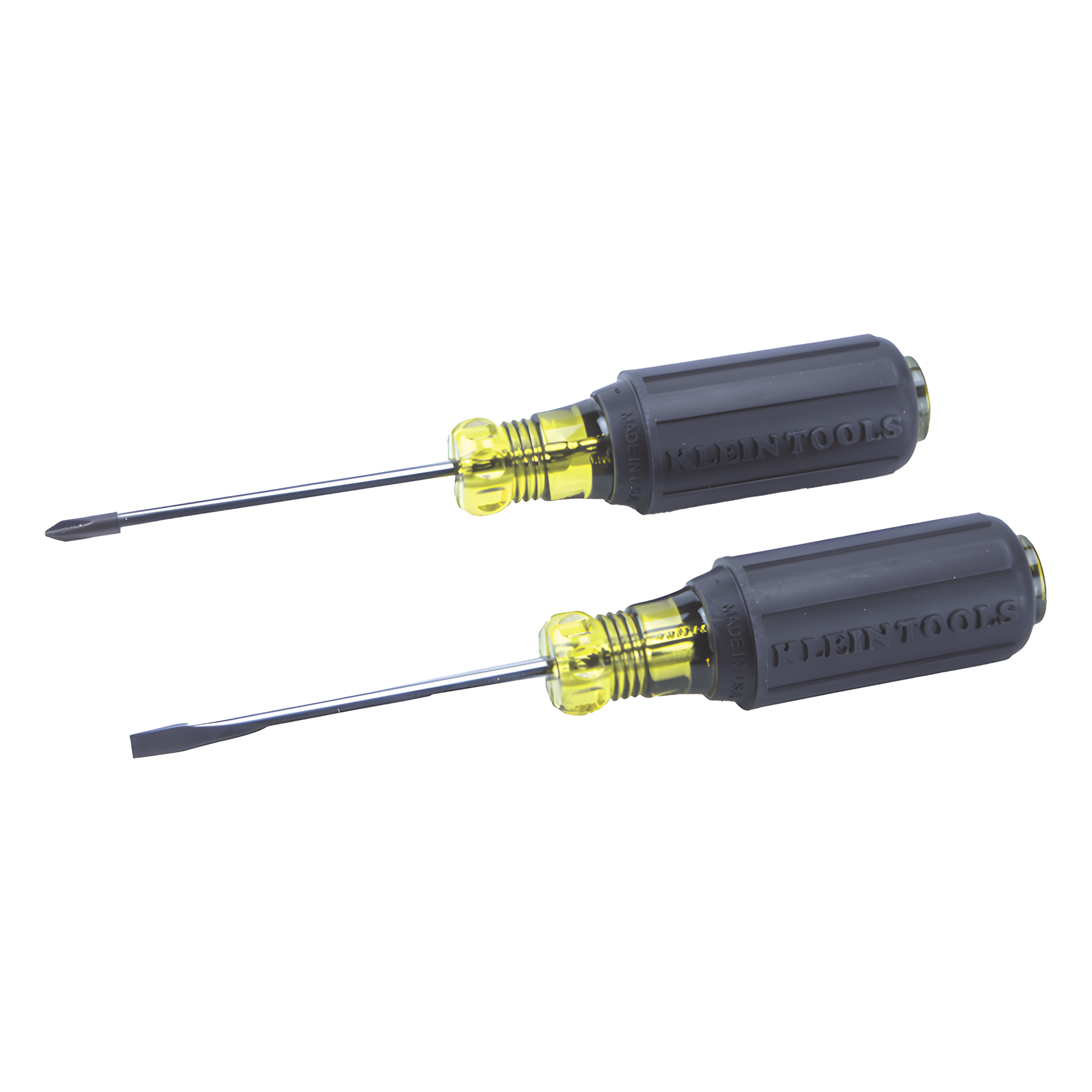 Juego de 8 Desarmadores con Mango Cushion-Grip™: 2 de punta Plana de 1/4'' (6.4 mm) y 5/16'' (7.9 mm); 2 de punta Cabinet de 5/16'' (7.9 mm) y 3/16'' (4.8 mm); tres de punta Phillips n.º 1, n.º 2 y n — KLEIN TOOLS · SKU 85078