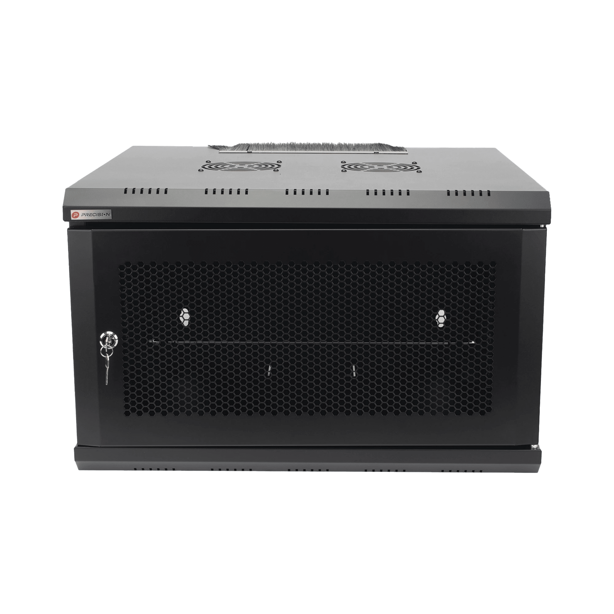 Gabinete de Pared 19 Pulgadas / 6U / 600 x 550 x 368 mm (23.6 x 21.7 x 14.5 in) / Acero SPCC RAL 9004 / Carga Estática 60 kg / IP20 Interior / Ventiladores CA / Panel Cepillo para Cables