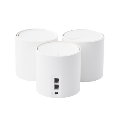 Kit 3 Routers Inalámbricos MESH Interior para Hogar / Doble Banda Wi-Fi 6 AX1800 Mbps / 2 Puerto Gigabit WAN/LAN / 2 Antenas Internas / Administración Mediante la App Deco (iOS, Android) / Protección HomeShield